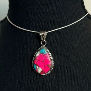 925 Sterling Silver with Cotton Candy Turquoise Pendant